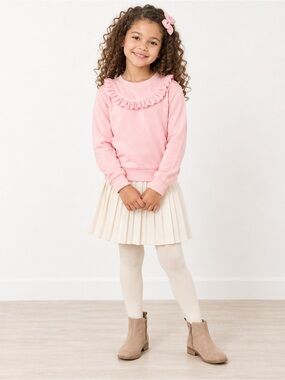 Hanna Andersson French Terry Ruffle Collar Sweatshirt Pink Girls Size 8